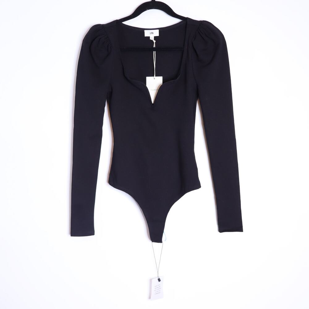 LPA Sweetheart Bodysuit NWT Black Long Sleeve Thong Cut Women's XS